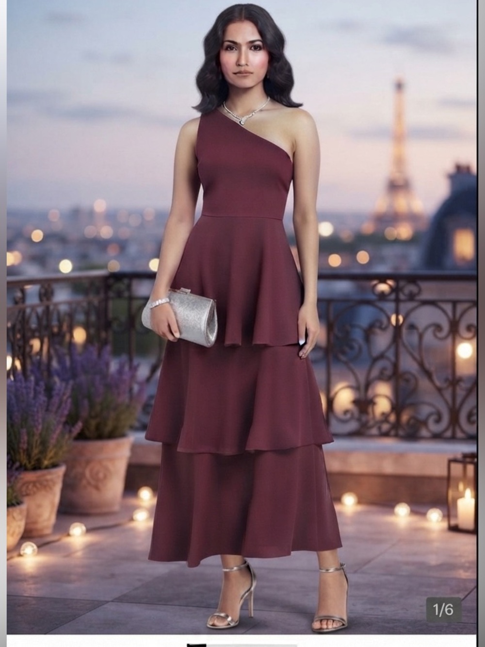 True Violet  Tiered Asymmetrical Maxi Evening Dress With Ruffles